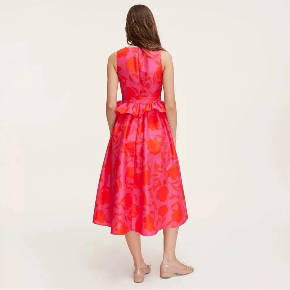 Kate Spade X Target Rose Peplum Midi Dress Red Pink Floral Size 6 or 10| NWOT - Picture 2 of 6